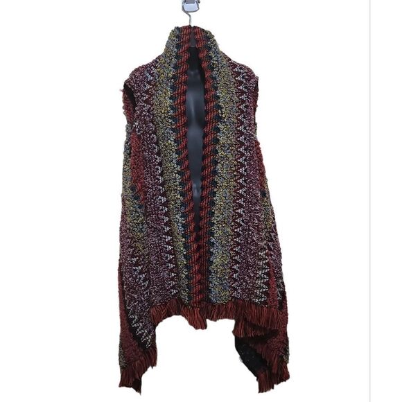 Fringe Shawl Multicolored Open Front Sleeveless Sweater Oversized Sz Large - Picture 5 of 9